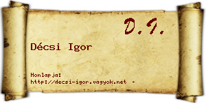Décsi Igor névjegykártya